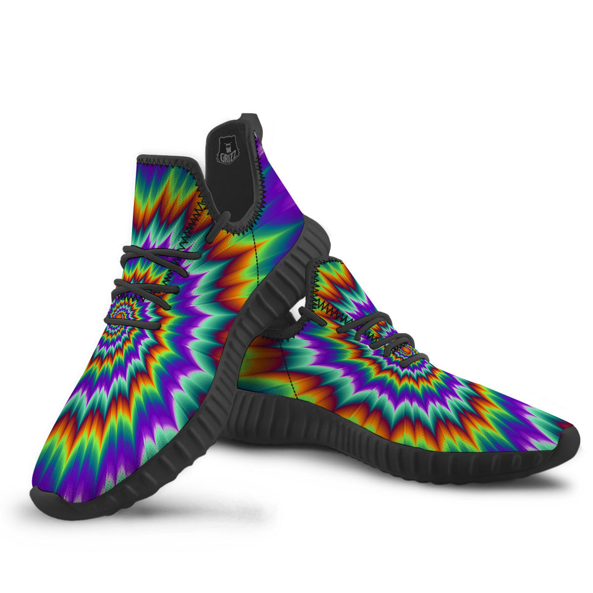 Illusion Optical Psychedelic Spiral Black Walking Shoes-grizzshop