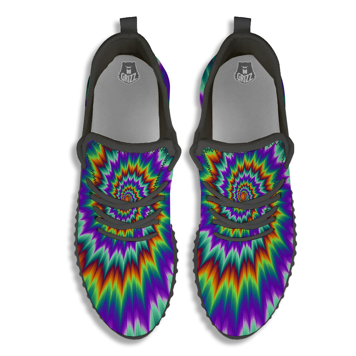 Illusion Optical Psychedelic Spiral Black Walking Shoes-grizzshop
