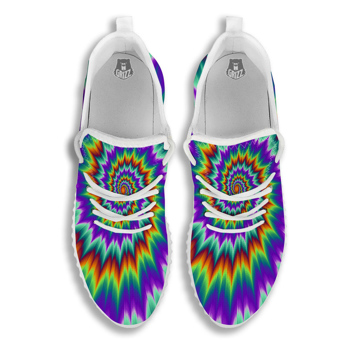 Illusion Optical Psychedelic Spiral White Walking Shoes-grizzshop