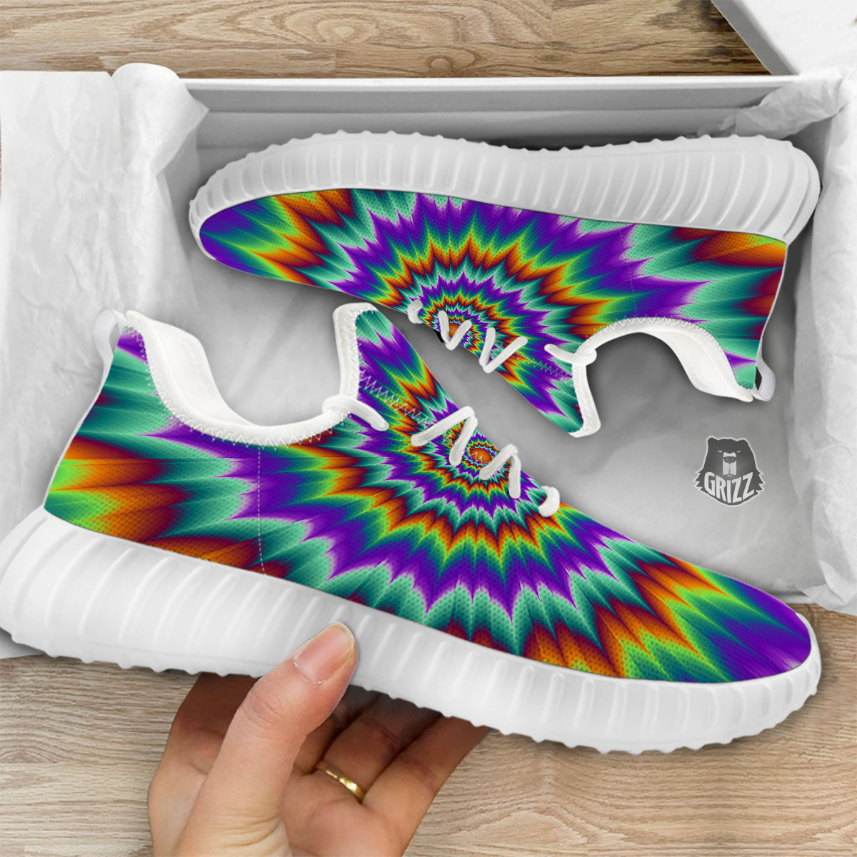 Illusion Optical Psychedelic Spiral White Walking Shoes-grizzshop