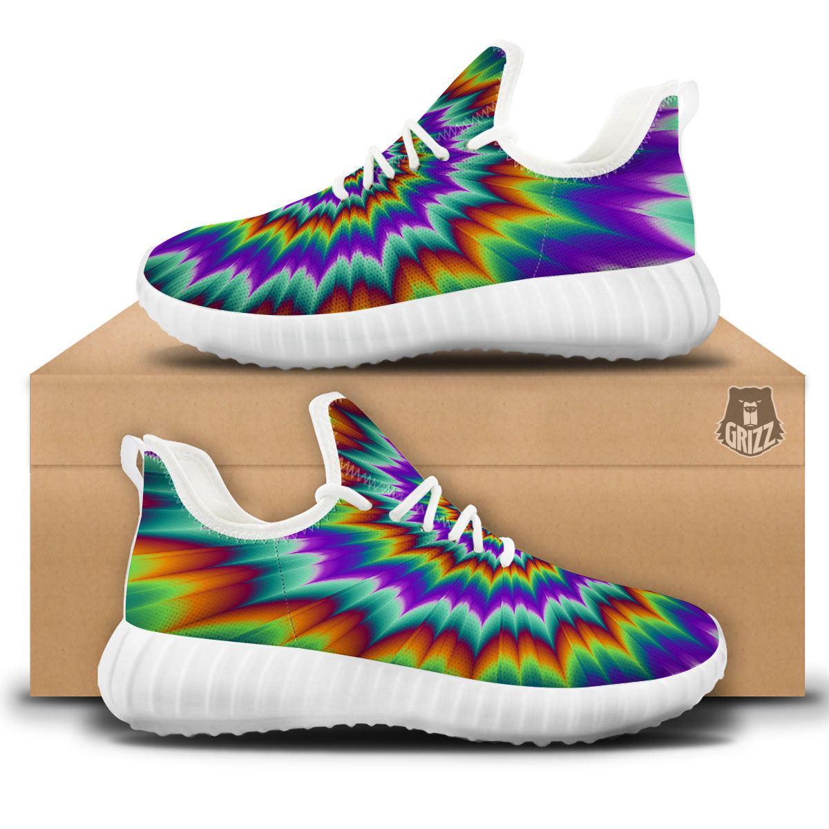 Illusion Optical Psychedelic Spiral White Walking Shoes-grizzshop