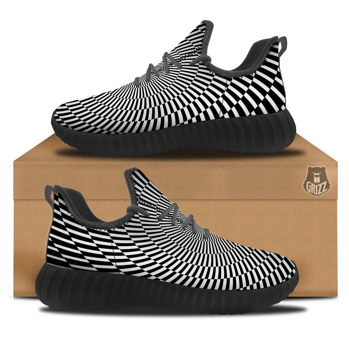Illusion Optical Psychedelic Web Black Walking Shoes-grizzshop