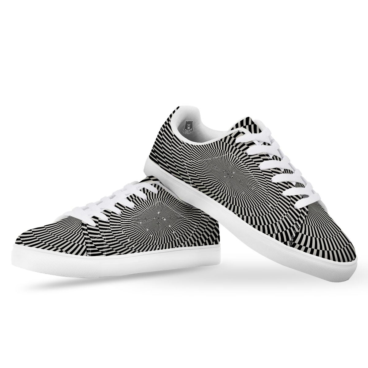 Illusion Optical Psychedelic Web White Low Top Sneakers-grizzshop