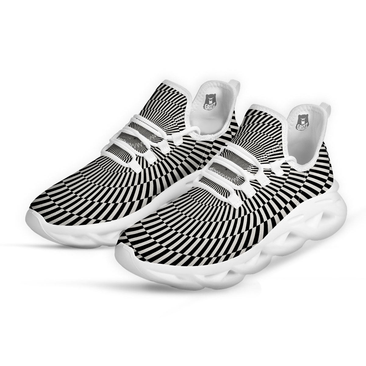 Illusion Optical Psychedelic Web White Running Shoes-grizzshop