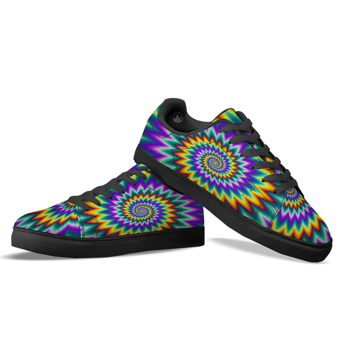 Illusion Optical Rave Psychedelic Black Low Top Sneakers-grizzshop