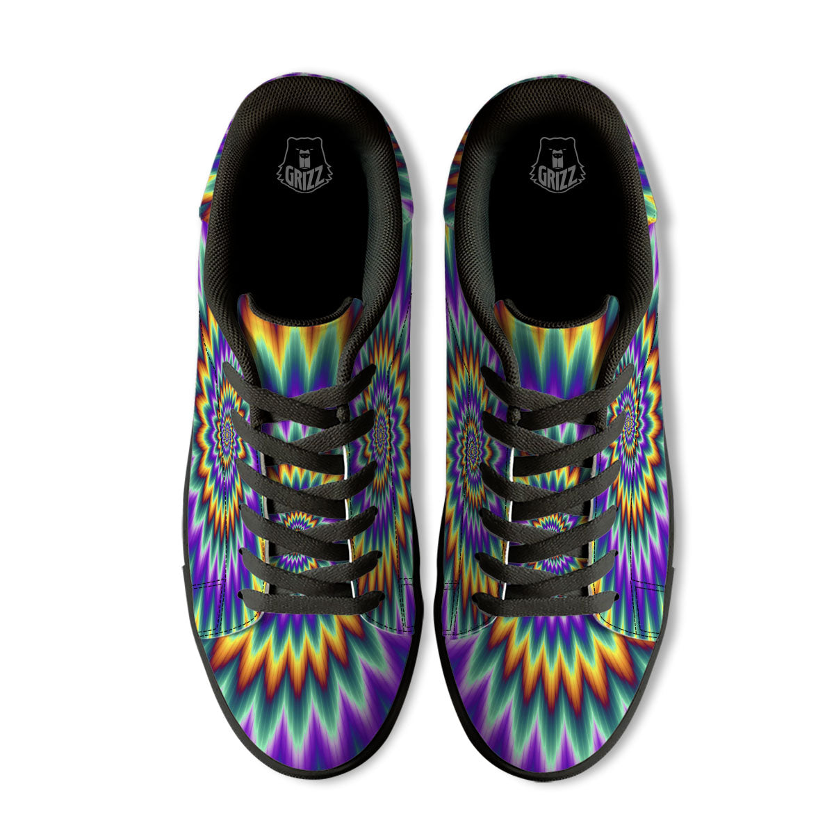 Illusion Optical Rave Psychedelic Black Low Top Sneakers-grizzshop