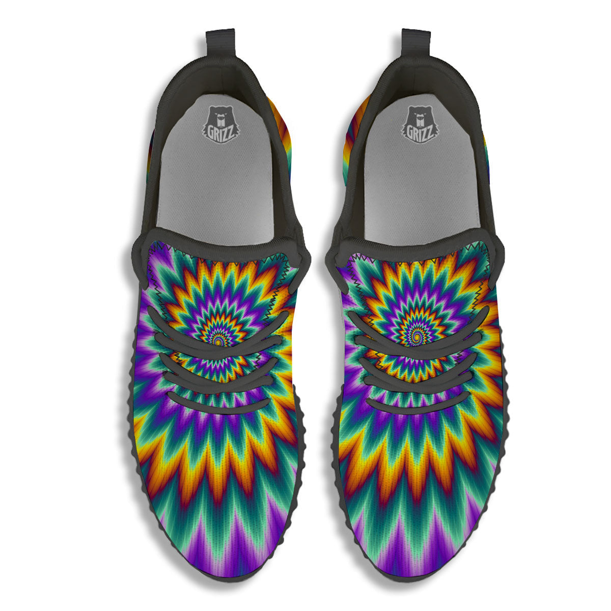 Illusion Optical Rave Psychedelic Black Walking Shoes-grizzshop