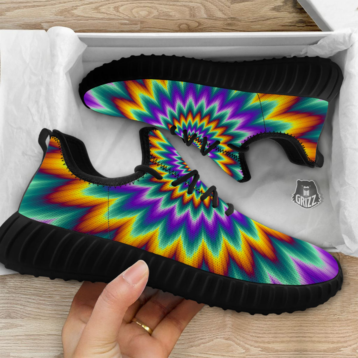 Illusion Optical Rave Psychedelic Black Walking Shoes-grizzshop