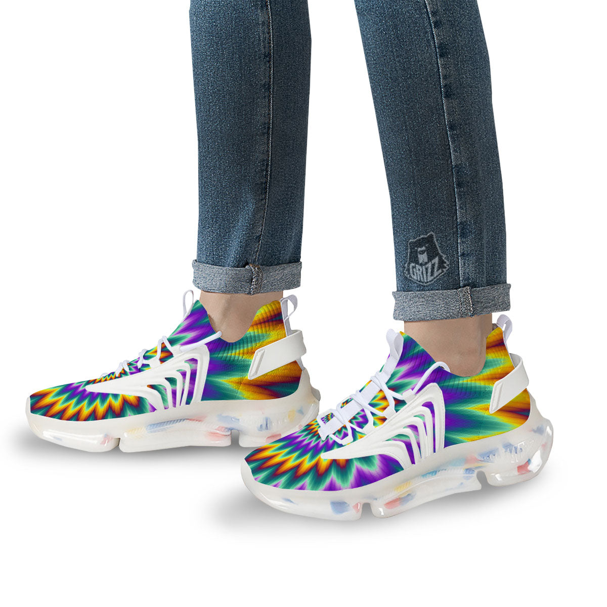 Illusion Optical Rave Psychedelic White Gym Shoes-grizzshop