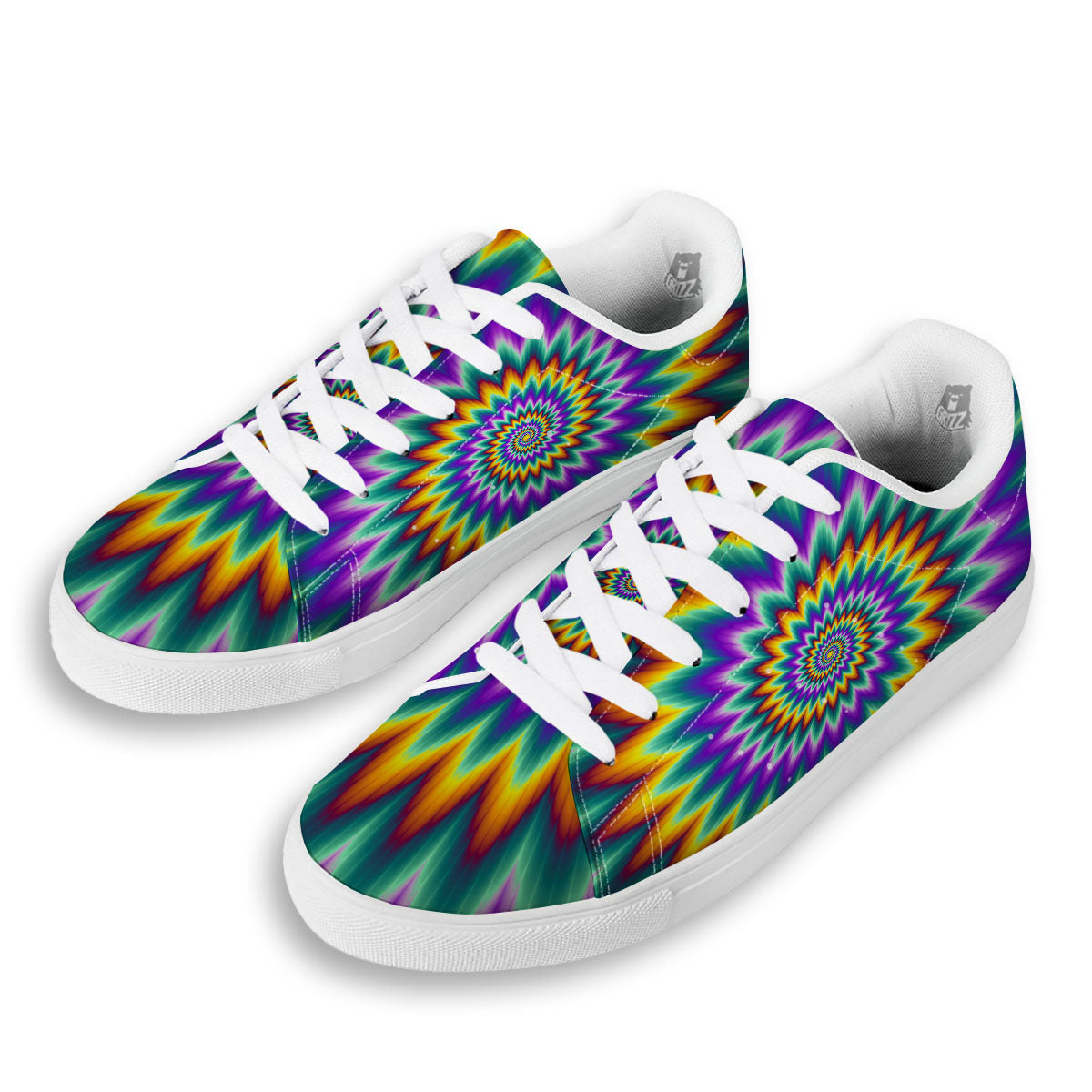 Illusion Optical Rave Psychedelic White Low Top Sneakers-grizzshop