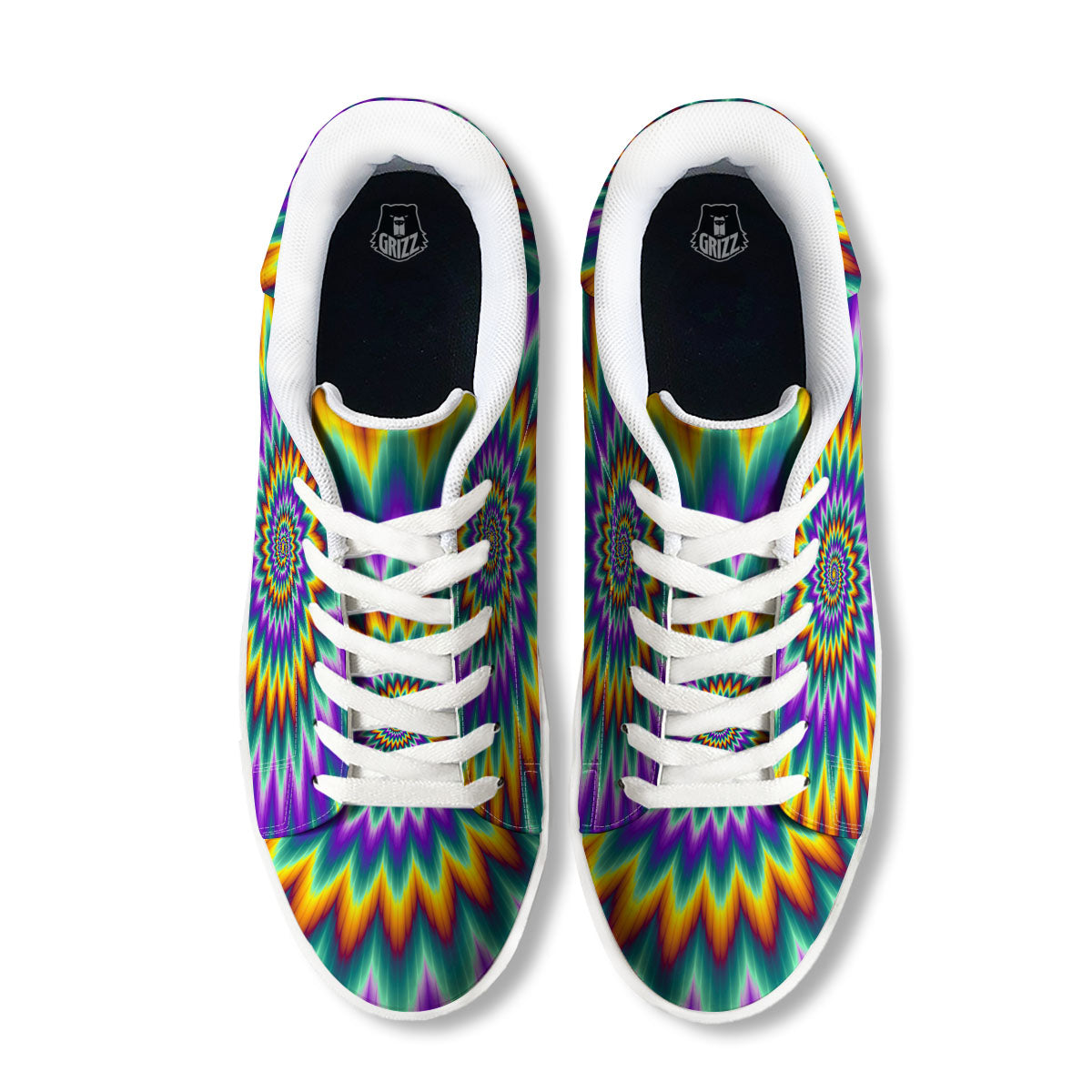 Illusion Optical Rave Psychedelic White Low Top Sneakers-grizzshop