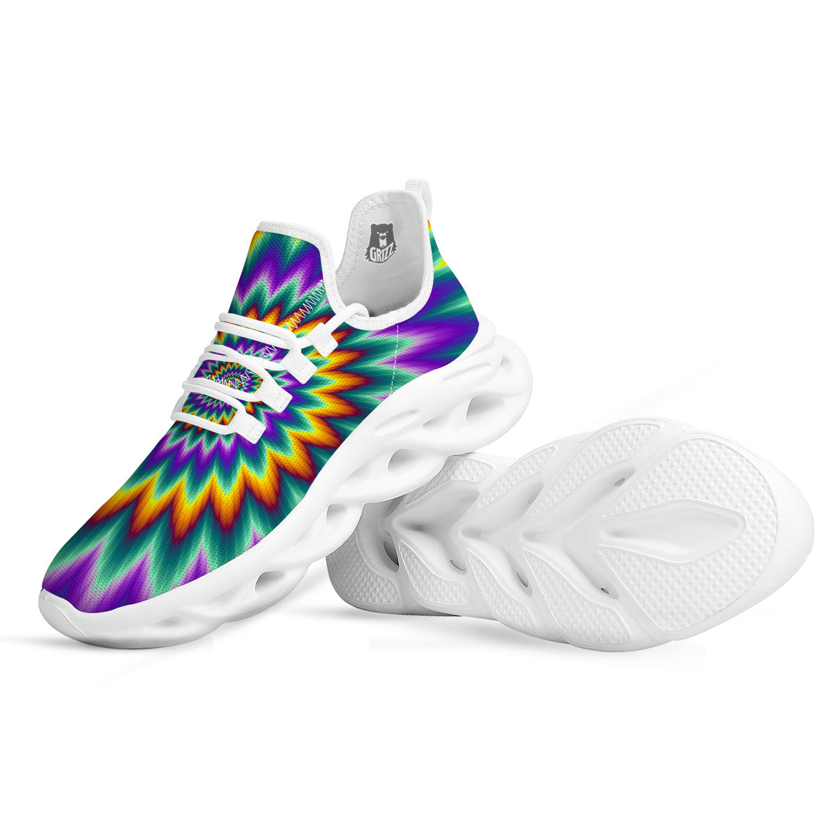 Illusion Optical Rave Psychedelic White Running Shoes-grizzshop