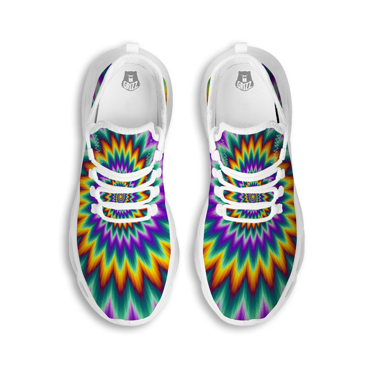 Illusion Optical Rave Psychedelic White Running Shoes-grizzshop