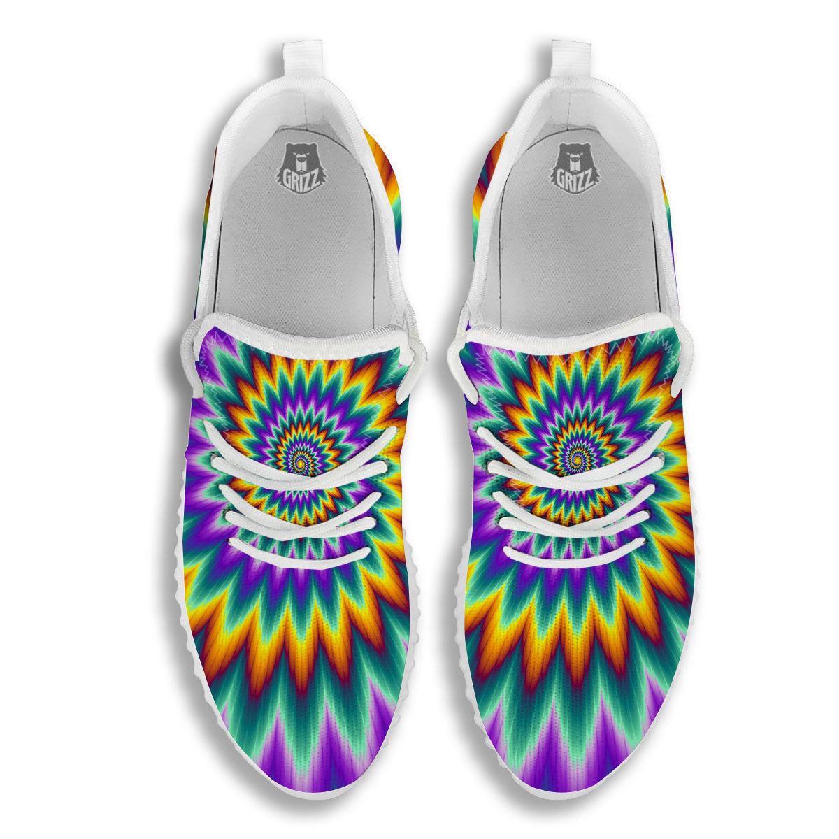Illusion Optical Rave Psychedelic White Walking Shoes-grizzshop
