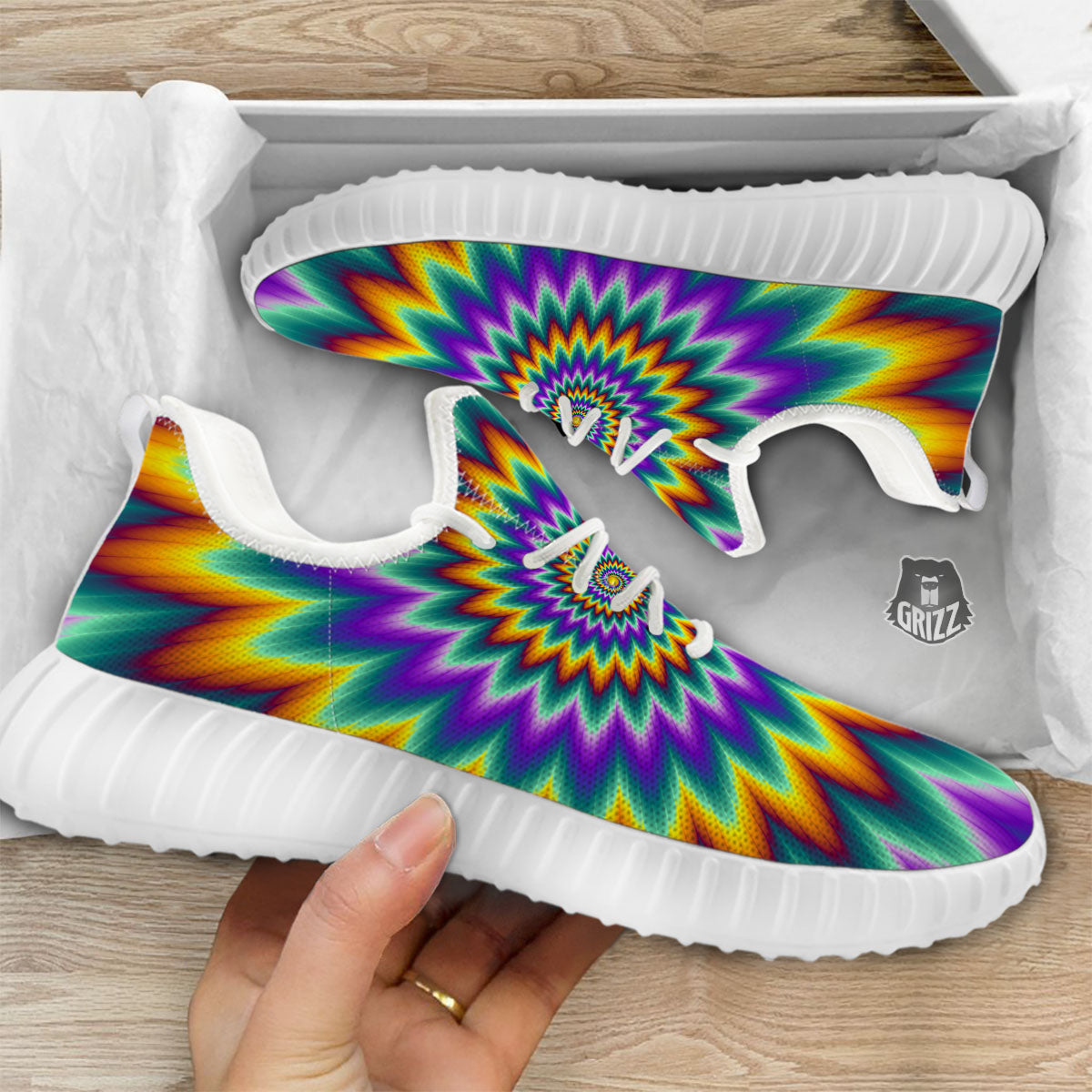 Illusion Optical Rave Psychedelic White Walking Shoes-grizzshop