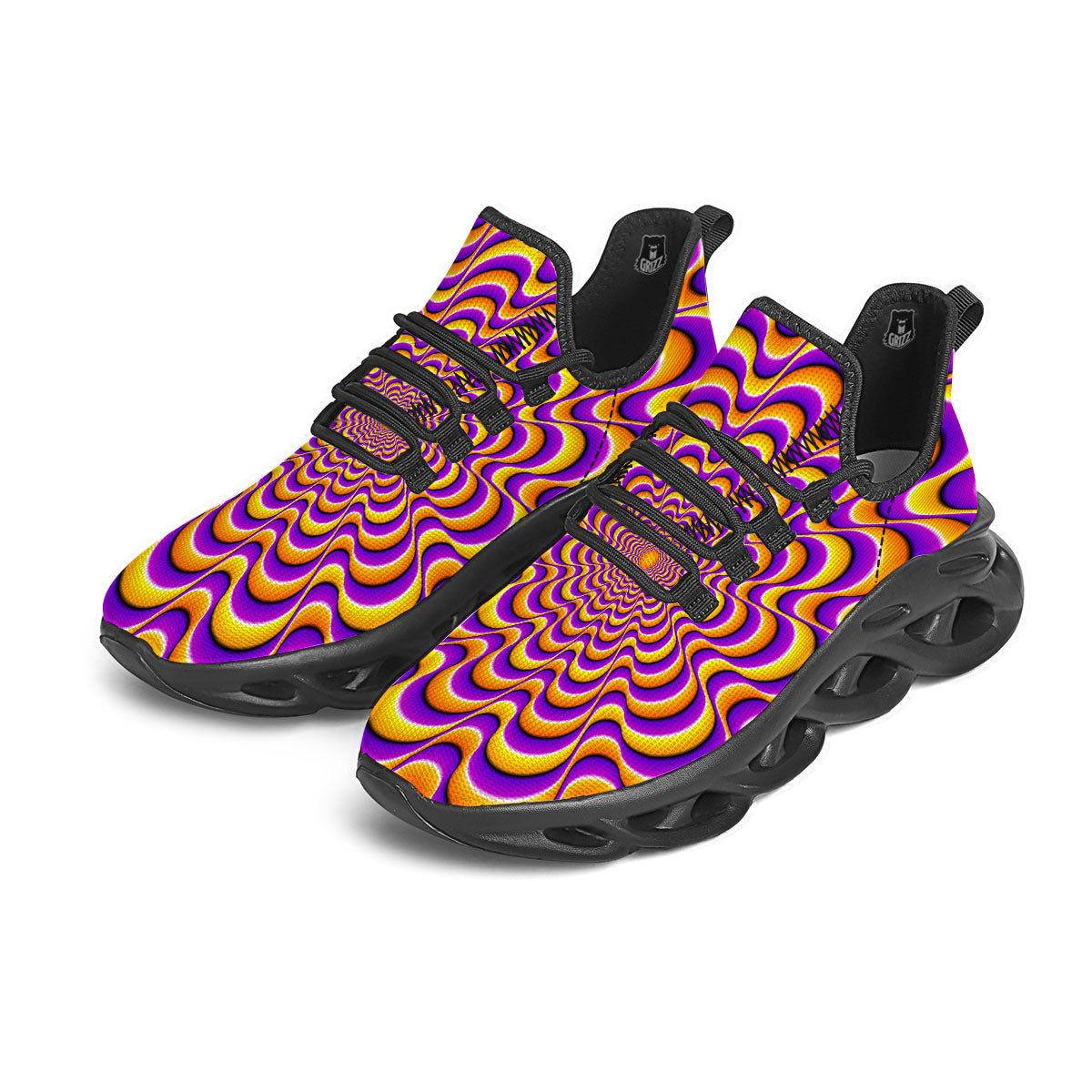 Illusion Optical Wave Psychedelic Black Running Shoes-grizzshop