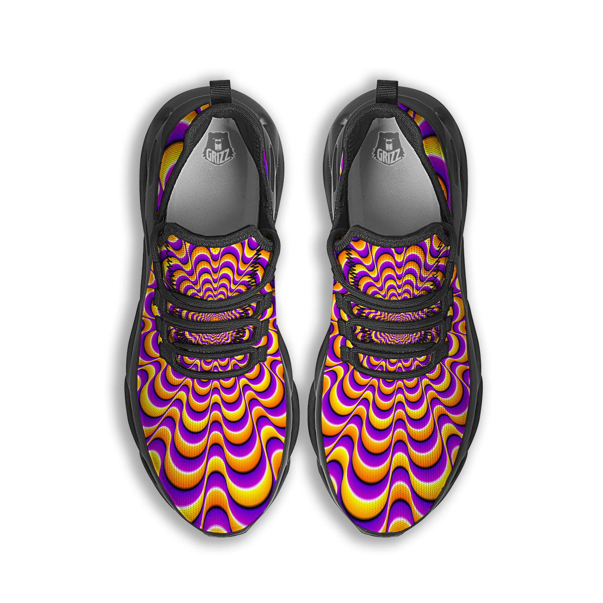 Illusion Optical Wave Psychedelic Black Running Shoes-grizzshop