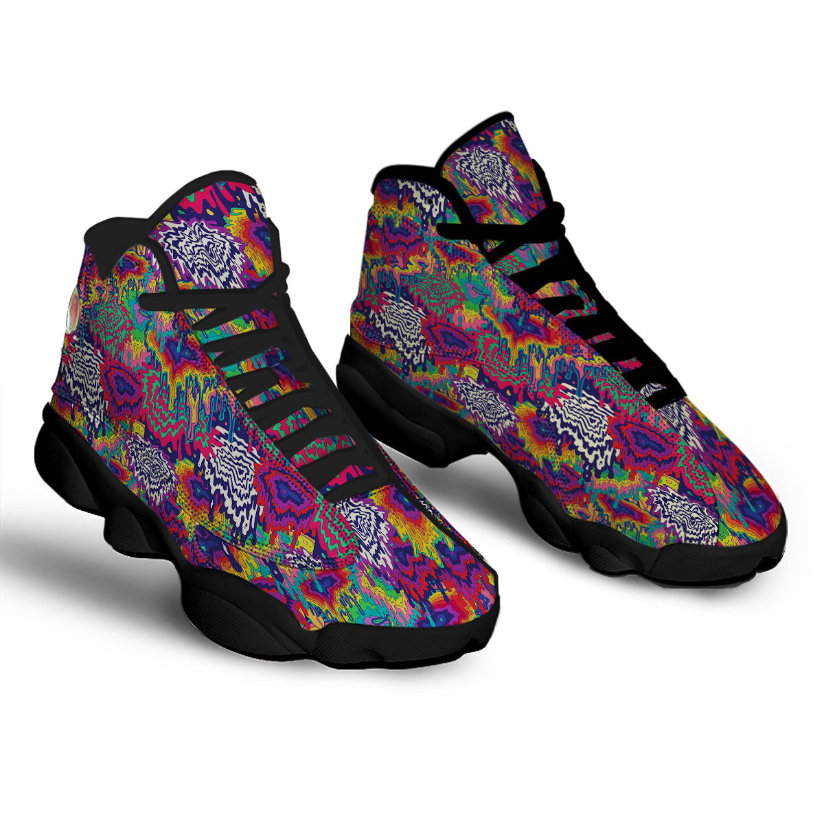 Illusion Psychedelic Print Pattern Black Basketball Shoes-grizzshop