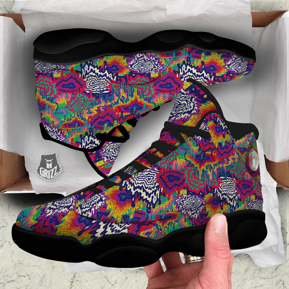 Illusion Psychedelic Print Pattern Black Basketball Shoes-grizzshop