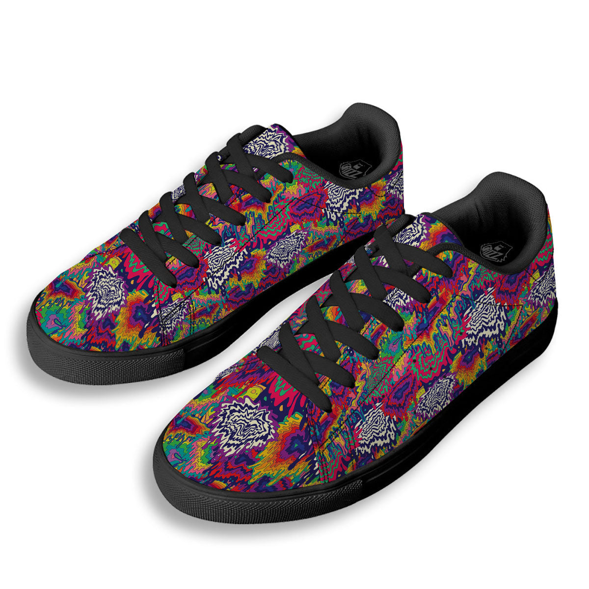 Illusion Psychedelic Print Pattern Black Low Top Sneakers-grizzshop