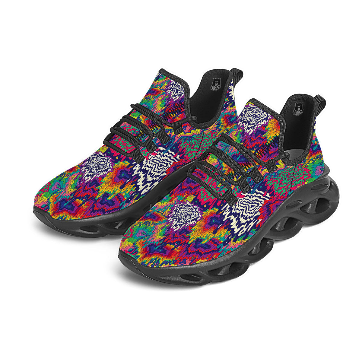 Illusion Psychedelic Print Pattern Black Running Shoes-grizzshop