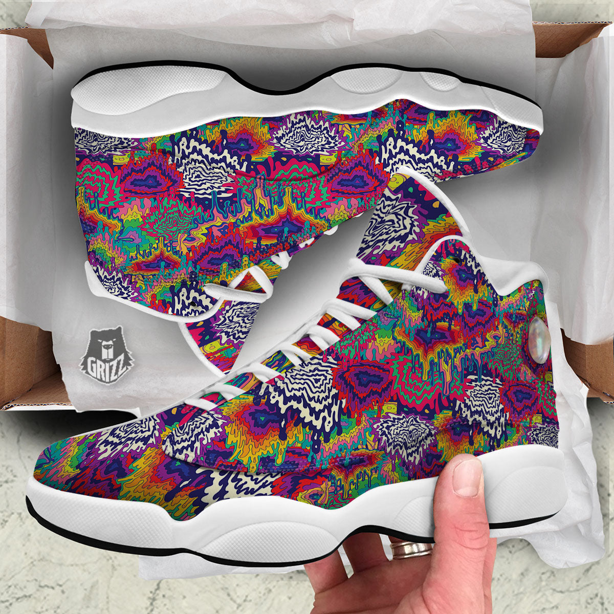 Illusion Psychedelic Print Pattern White Basketball Shoes-grizzshop