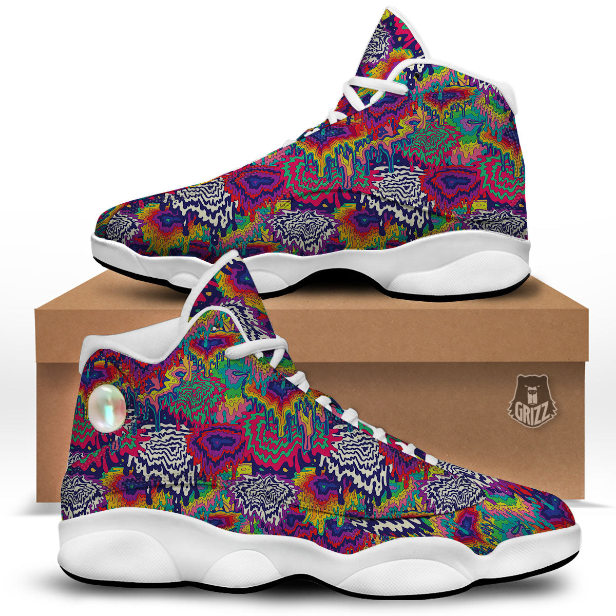 Illusion Psychedelic Print Pattern White Basketball Shoes-grizzshop