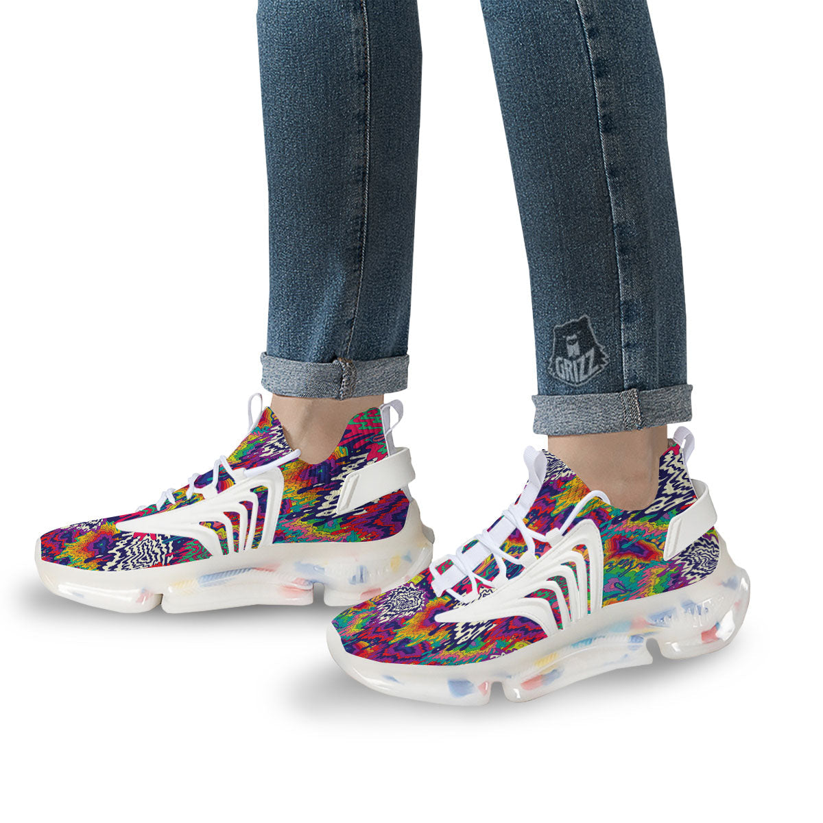 Illusion Psychedelic Print Pattern White Gym Shoes-grizzshop