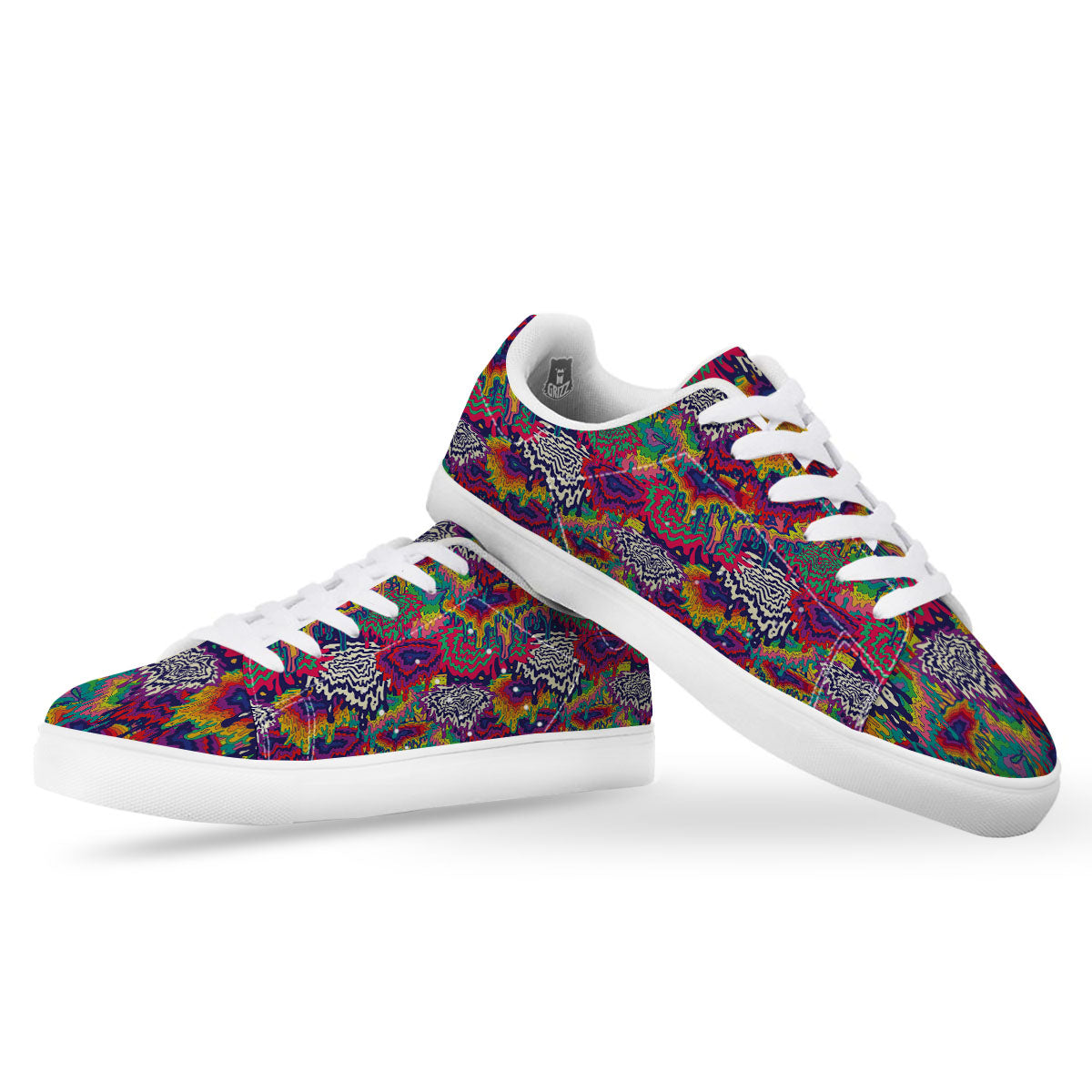 Illusion Psychedelic Print Pattern White Low Top Sneakers-grizzshop