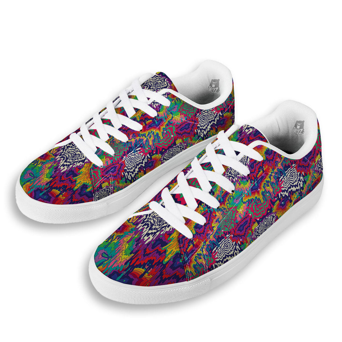 Illusion Psychedelic Print Pattern White Low Top Sneakers-grizzshop