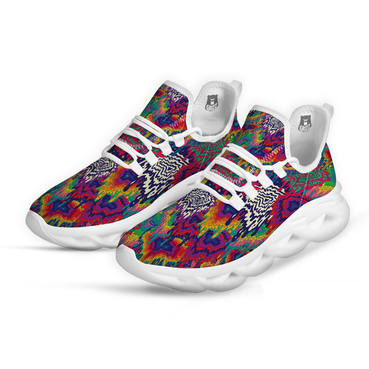 Illusion Psychedelic Print Pattern White Running Shoes-grizzshop