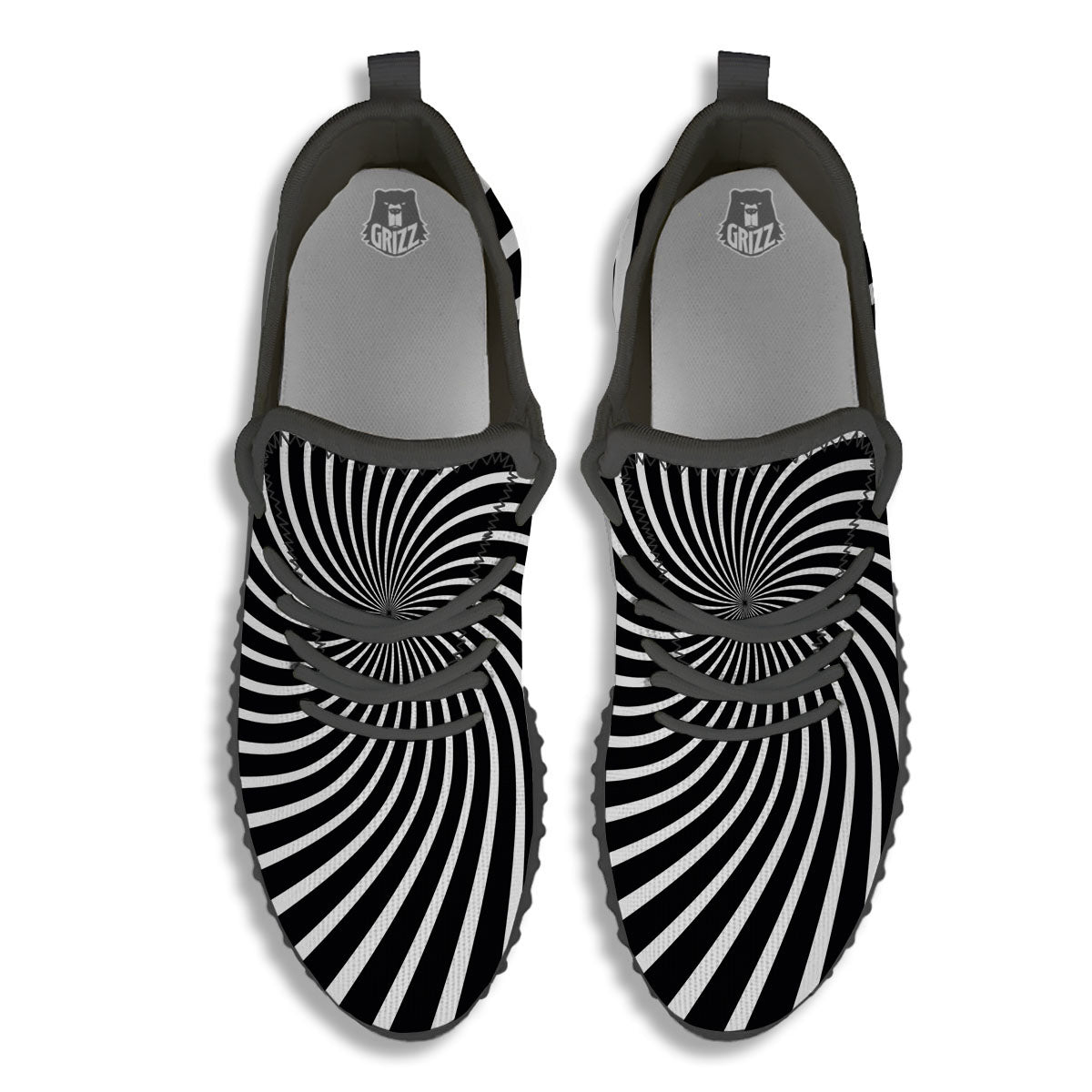 Illusory Motion White And Black Print Black Walking Shoes-grizzshop