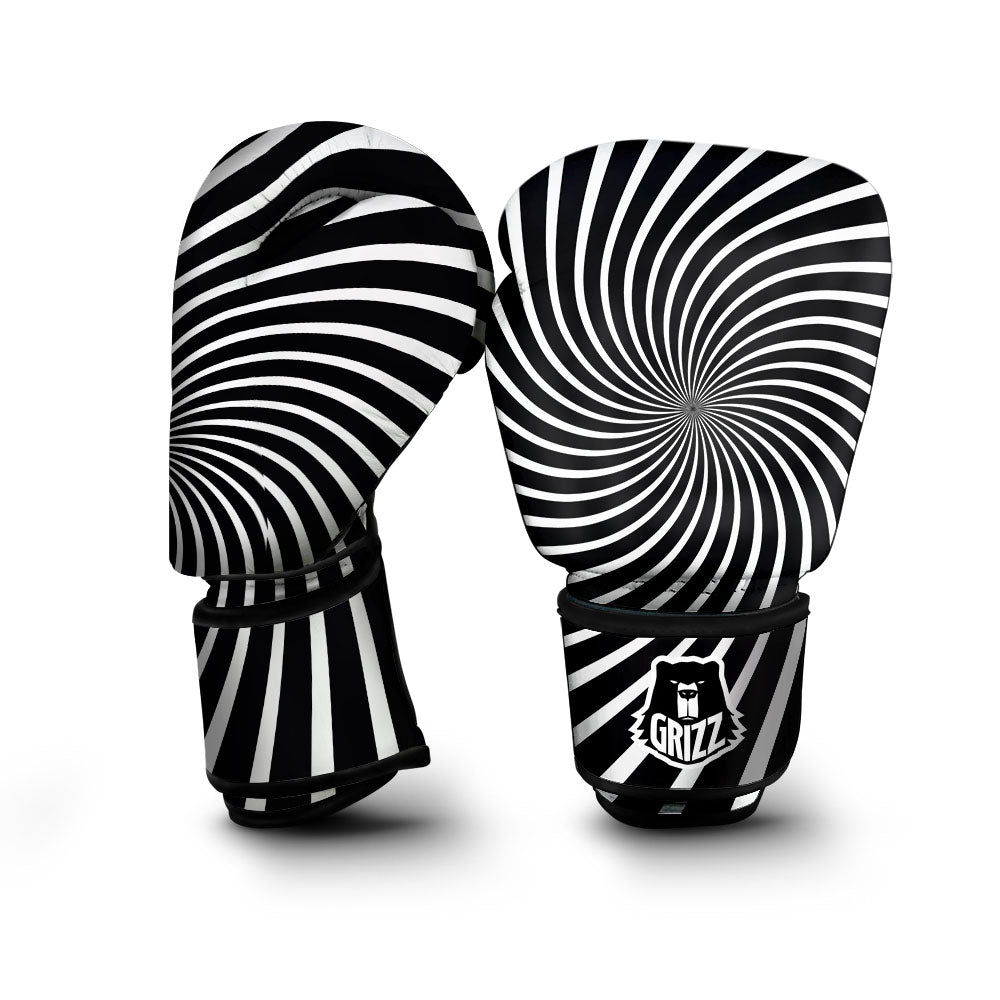 Illusory Motion White And Black Print Boxing Gloves-grizzshop