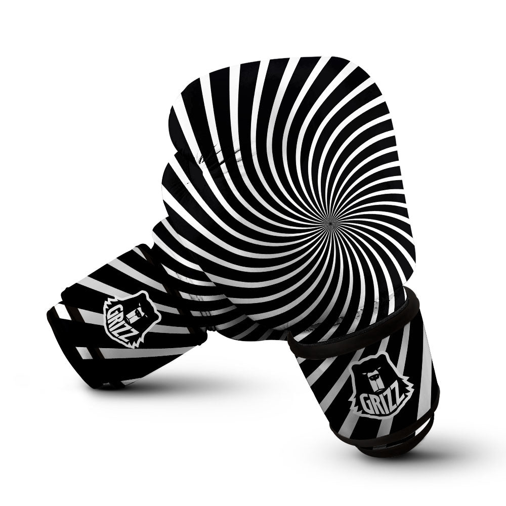Illusory Motion White And Black Print Boxing Gloves-grizzshop