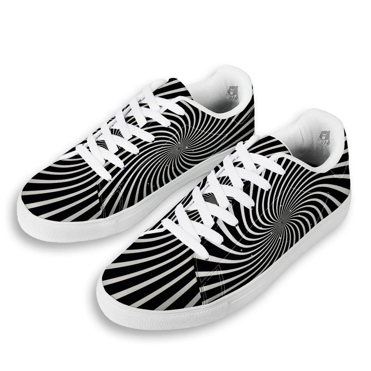 Illusory Motion White And Black Print White Low Top Sneakers-grizzshop