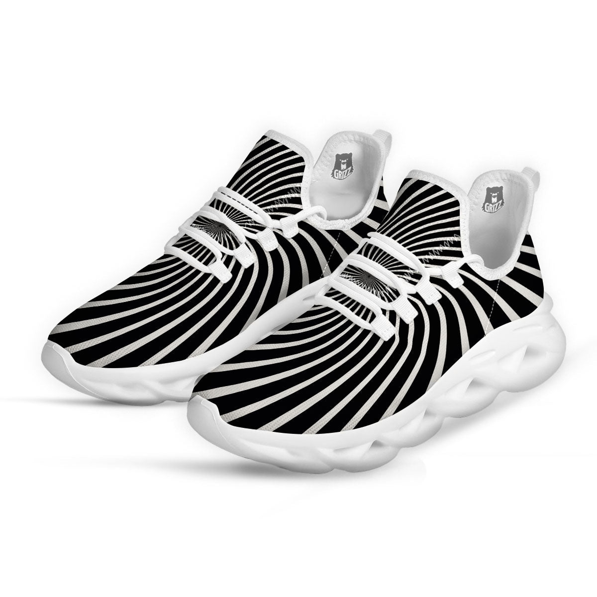 Illusory Motion White And Black Print White Running Shoes-grizzshop