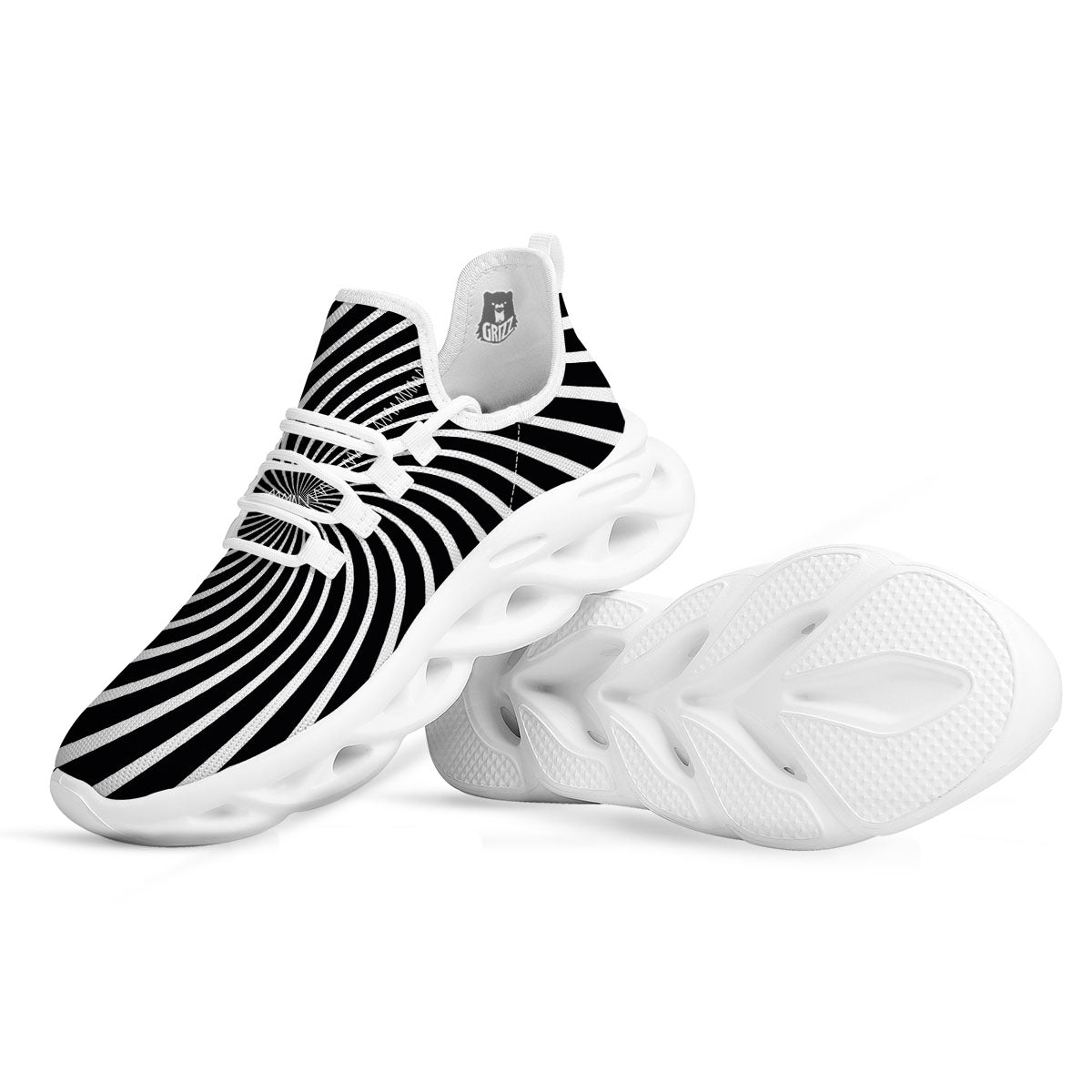 Illusory Motion White And Black Print White Running Shoes-grizzshop