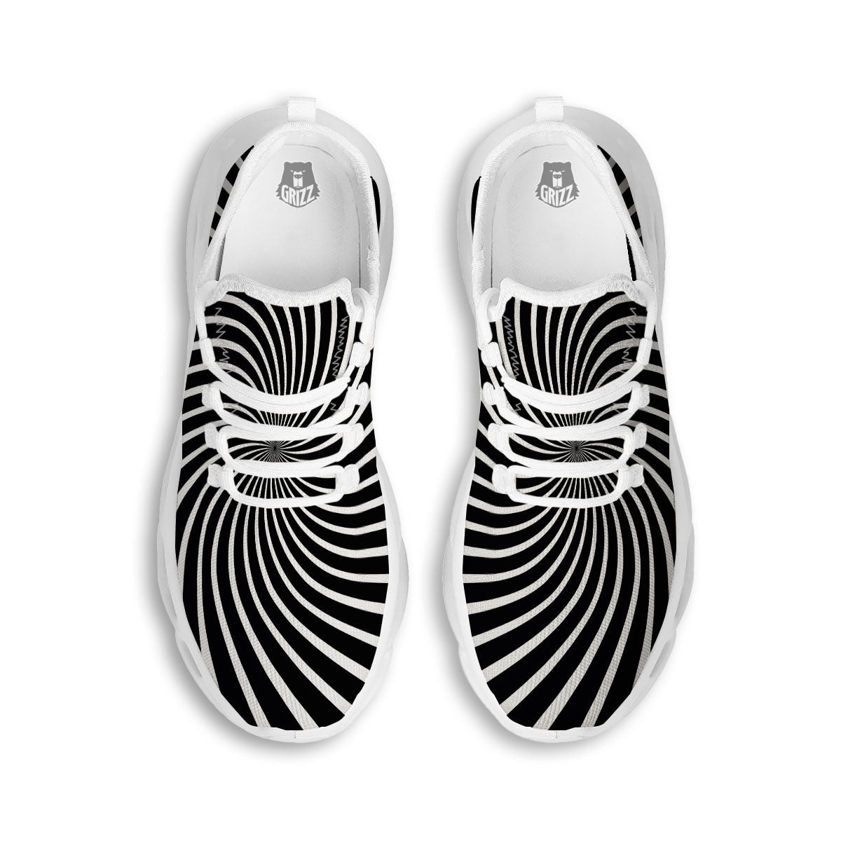 Illusory Motion White And Black Print White Running Shoes-grizzshop