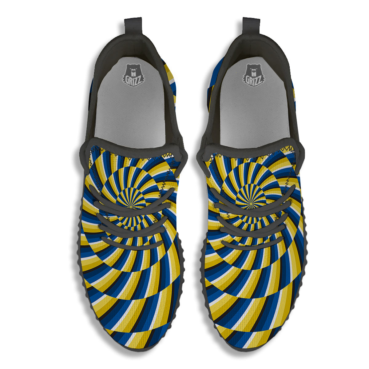 Illusory Motion Yellow And Blue Print Black Walking Shoes-grizzshop