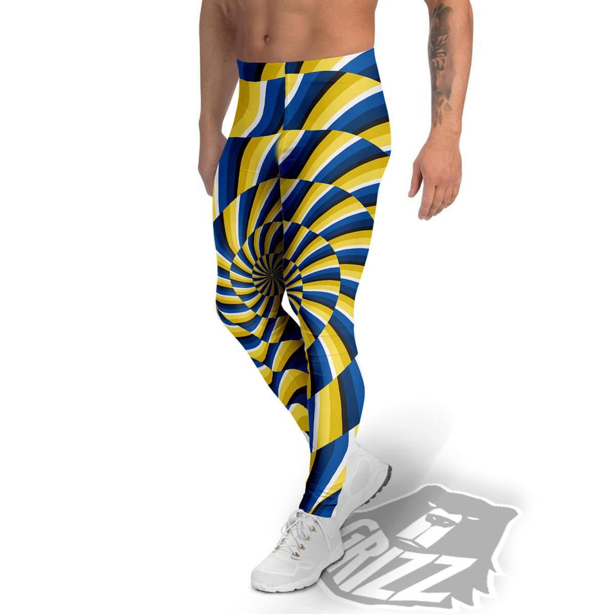 Illusory Motion Yellow And Blue Print Men's Leggings-grizzshop