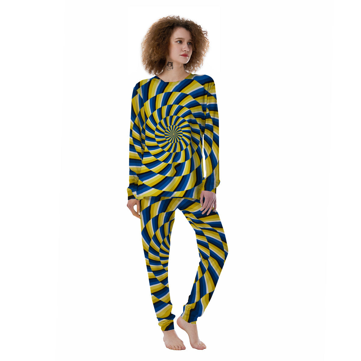 Illusory Motion Yellow And Blue Print Women's Pajamas-grizzshop