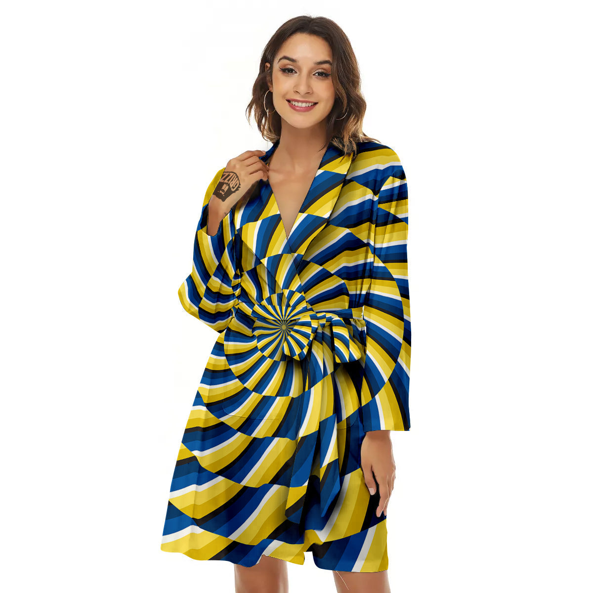 Illusory Motion Yellow And Blue Print Women's Robe-grizzshop