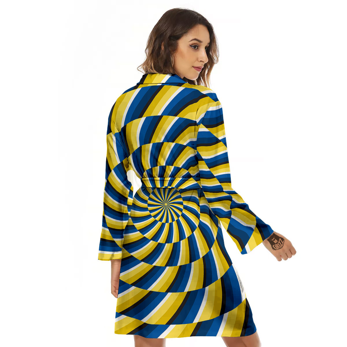 Illusory Motion Yellow And Blue Print Women's Robe-grizzshop