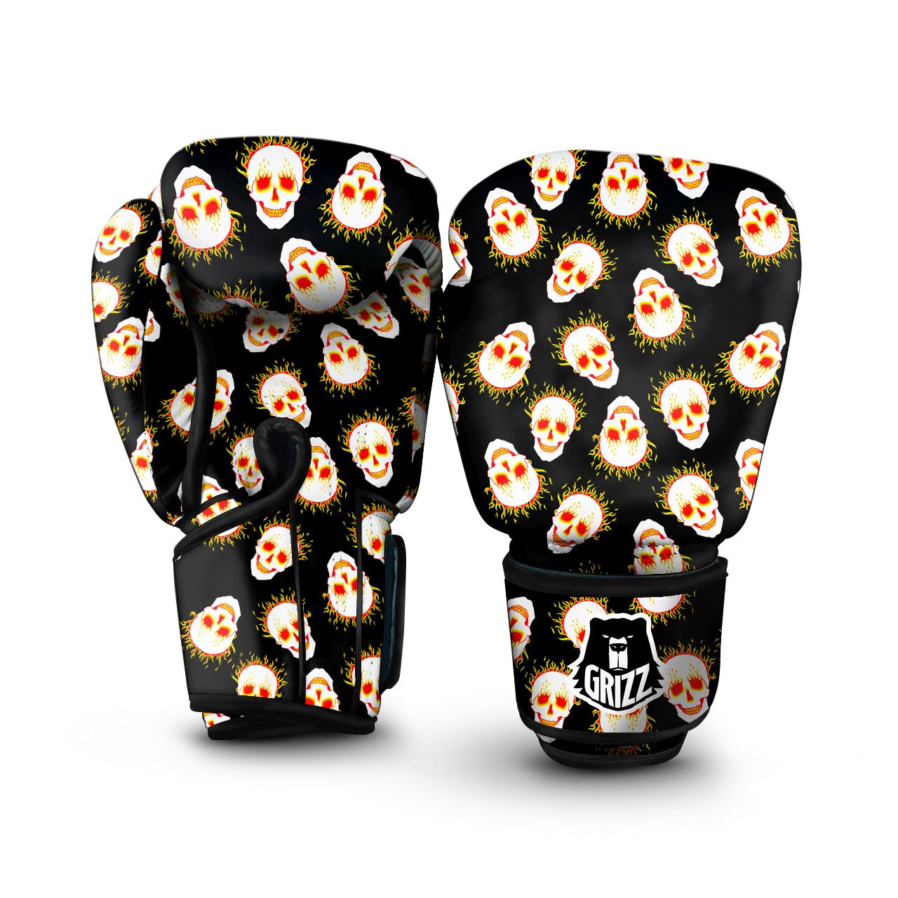 In Flames Skull Print Pattern Boxing Gloves-grizzshop