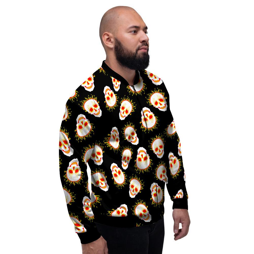 In Flames Skull Print Pattern Men's Bomber Jacket-grizzshop