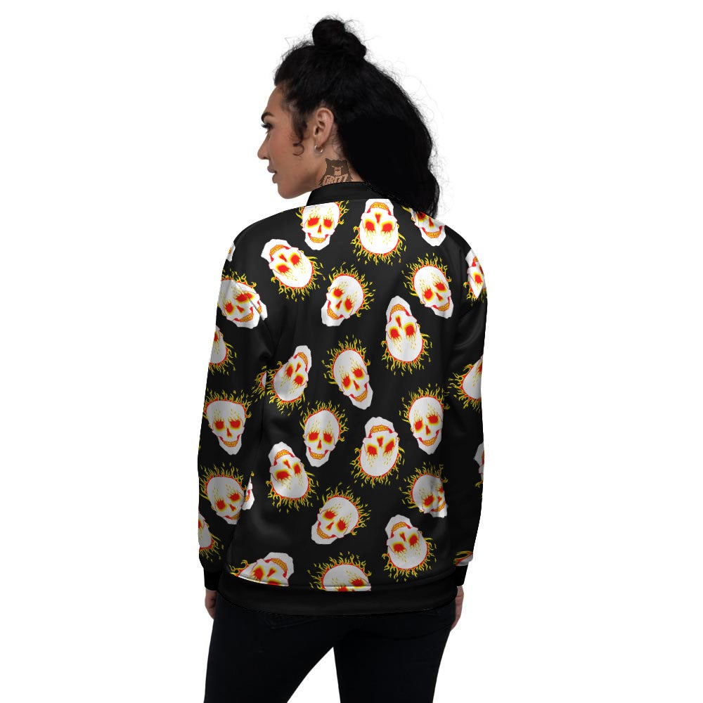 In Flames Skull Print Pattern Women's Bomber Jacket-grizzshop