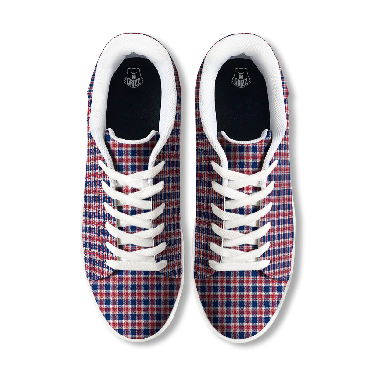 Independence Day American Plaid Print White Low Top Sneakers-grizzshop