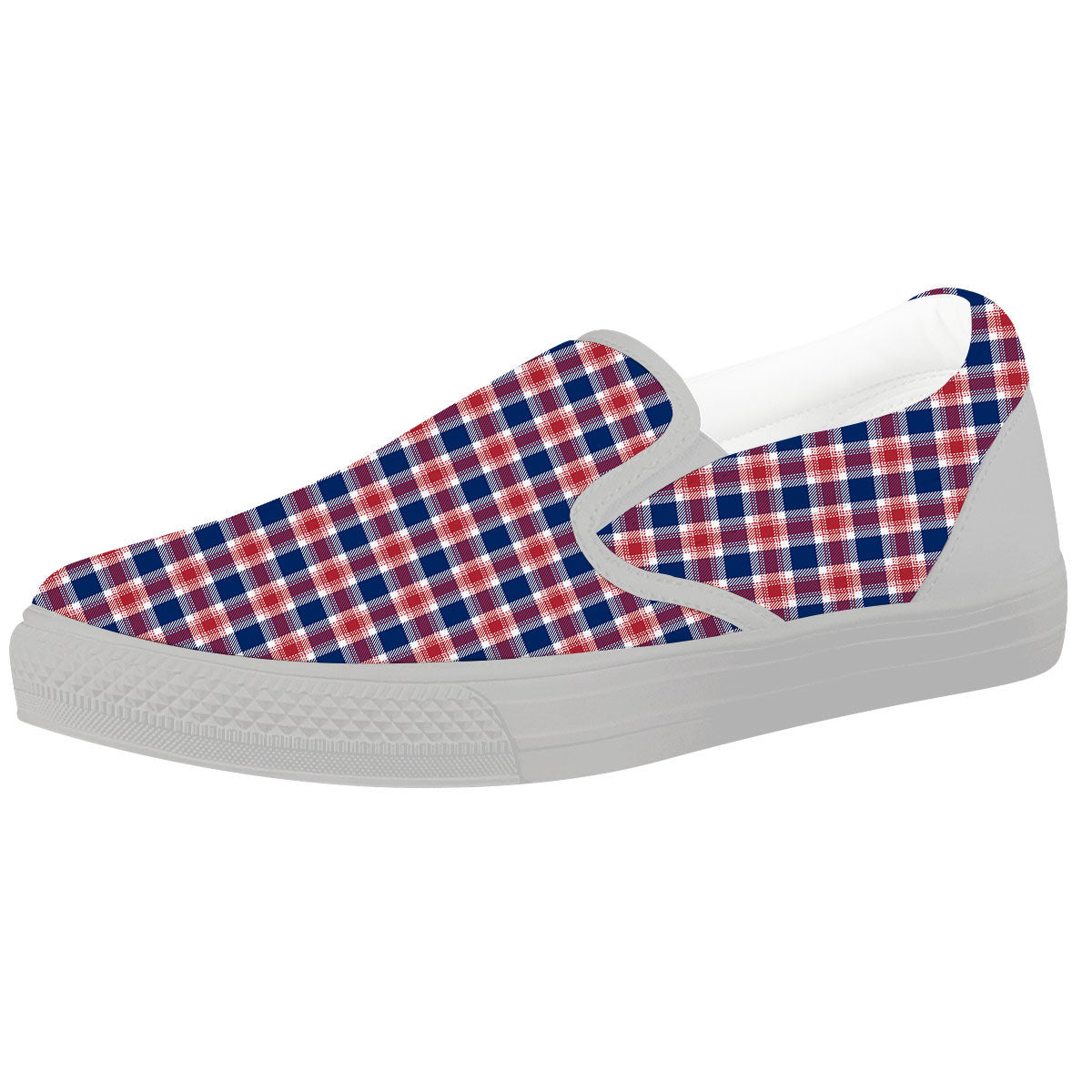 Independence Day American Plaid Print White Slip On Shoes-grizzshop
