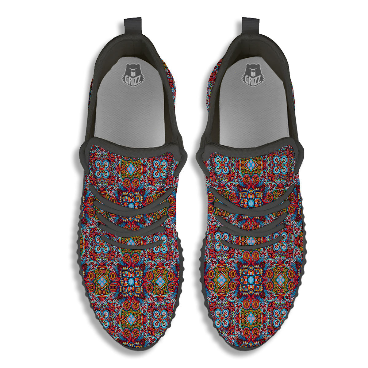 India Paisley Colorful Print Pattern Black Walking Shoes-grizzshop