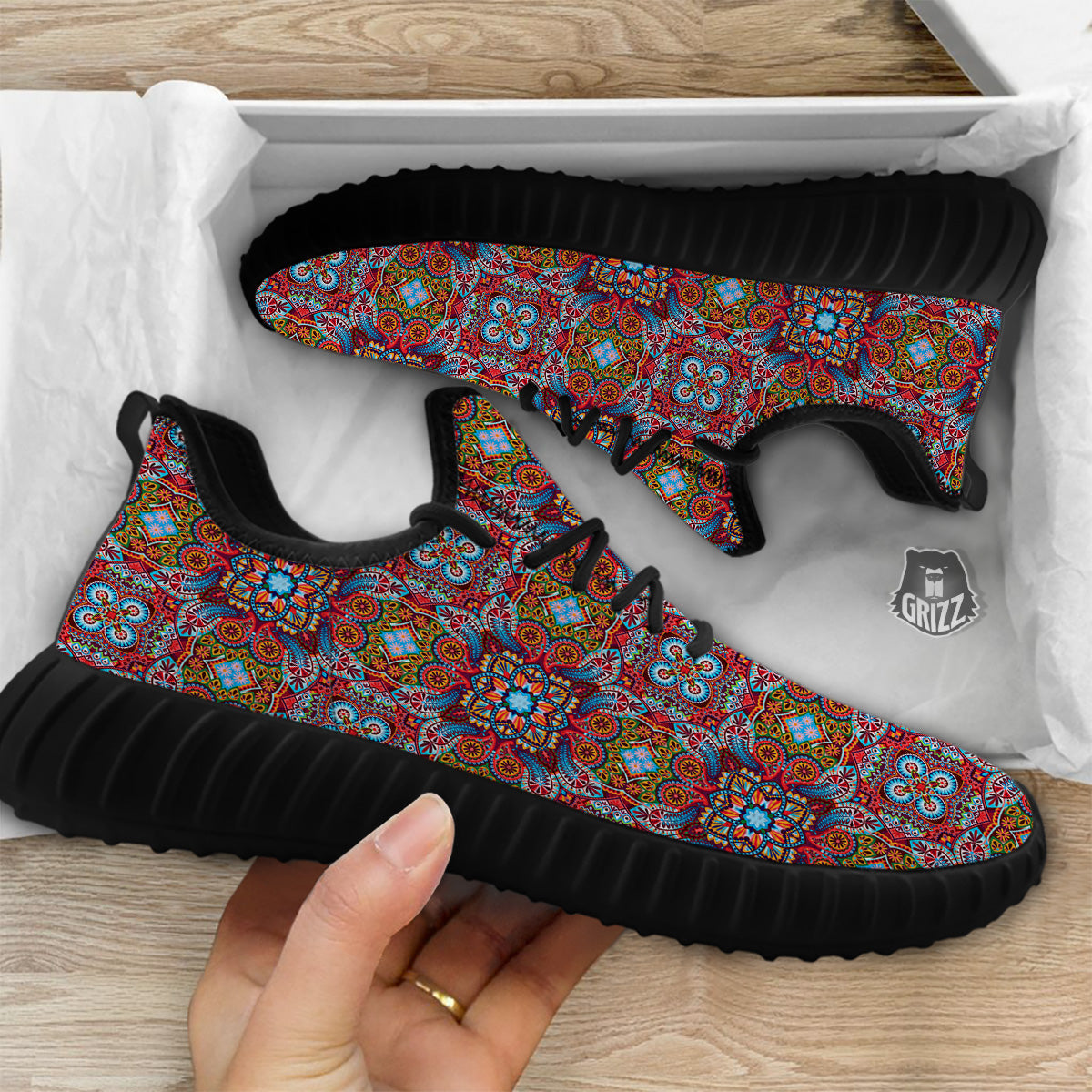 India Paisley Colorful Print Pattern Black Walking Shoes-grizzshop
